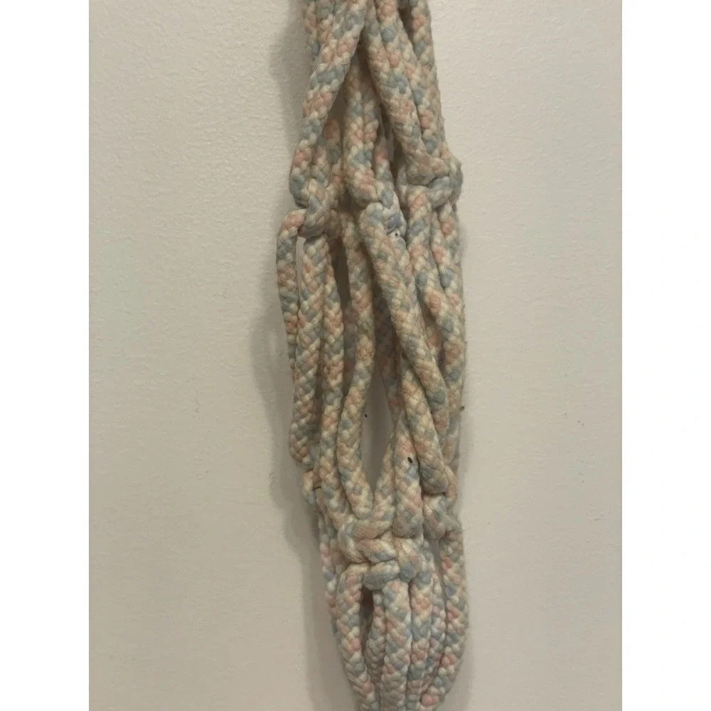 Vintage Macrame Braided Rope Plant Hanger Wooden‎ Beads Boho Hippie Blue Pink
